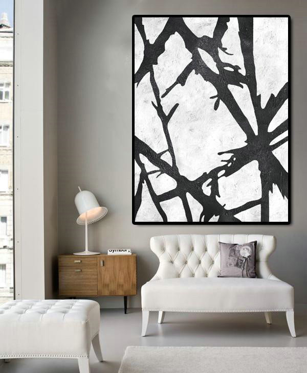 Original Art Acrylic Painting,Black And White Minimal Painting On Canvas - Acrylic Painting Large Wall Art